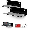 BRAINWAVZ 2-Pack 9” Floating Shelf Bluetooth Speaker Stand, Adhesive & Screw Wall Mount, Anti Slip, for Cameras, Baby Monitors, Webcam, Router, Wide Universal Holder Shelves (SHELF23 Black)