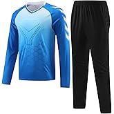 Hiheart Boys Goalkeeper Soccer Jersey and Pants Set Padded Long Sleeve Goalie Shirt