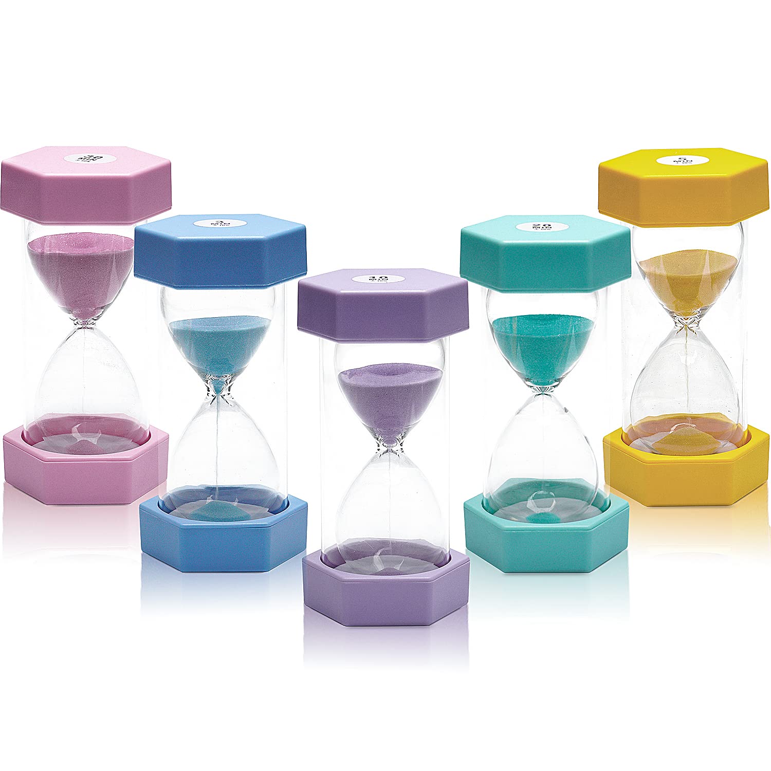 Sand Timer Set, Sandglass Set for Children, Shower timer, Hourglass, 3/5/10/20/30 Minutes 5 Colors, Glass Timer, Classroom Games, Home Kitchen, Office