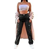 AOPCYIU Women’s Cargo Pants with Pockets High Waisted Baggy Casual Pants for Women Lightweight Soft Straight Leg Cargo Pants
