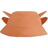 Cow Print Bucket Hat with Cute Horn Ears Cow Print Summer Beach Sun Hat Fisherman's Cow Bucket Hat