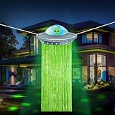 Simgoing Alien Birthday Party Door Curtain Decorations, Fluorescent Green | Foil Tinsel Flying Saucer Spaceship Hanging Banner for Alien Halloween Party Supplies, Fun Garland Decorations