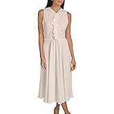 Calvin Klein Womens Sleeveless Ruffle Front Fit & Flare Midi Dress