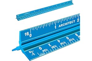 MVEOHOS Architectural Scale Ruler, Imperial Measurements 12'', Laser-Etched Aluminum Architect Triangular Ruler for Architects, Students, Draftsman, and Engineers(Blue)