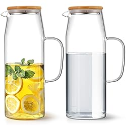 Hsei 2 Sets Glass Pitcher with Lid, 67.6 oz / 2000