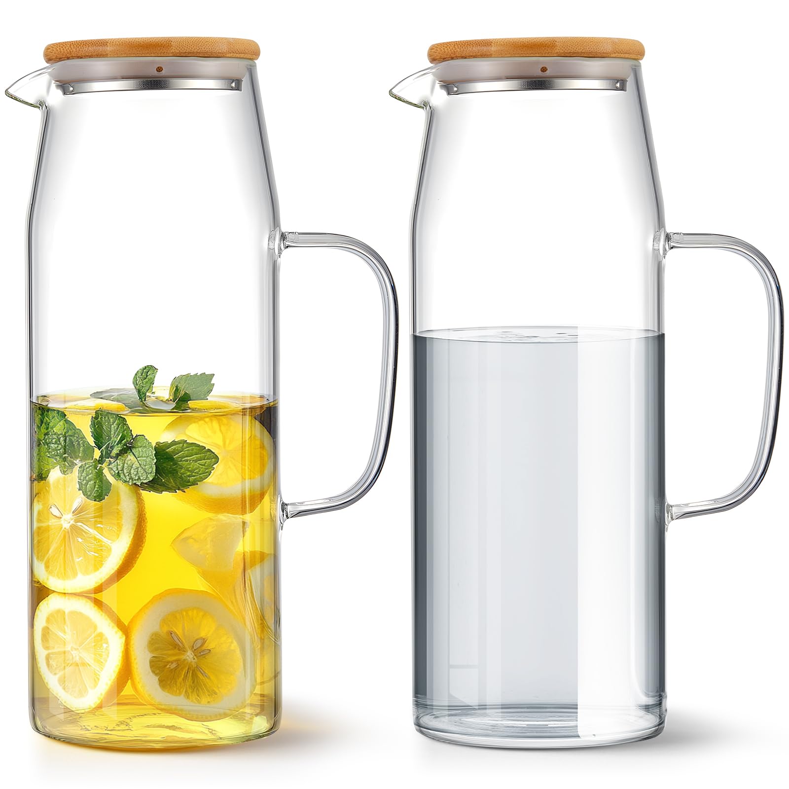 Hsei 2 Sets Glass Pitcher with Lid, 67.6 oz / 2000