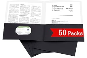 Zzrywuty 50 Packs Two Pocket File Folders with Business Card Slot, Textured Paper, Letter Size, Holds 100 Sheets for School, Office, Business, Black