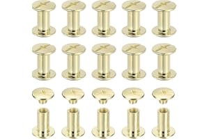PATIKIL Chicago Screws, 60set M5 x 10mm Carbon Steel Phillips Head Screw Rivets Binding Screws Post Nail Rivet for Leather Belt Bag Backpack Craft Bookbinding, Gold Tone