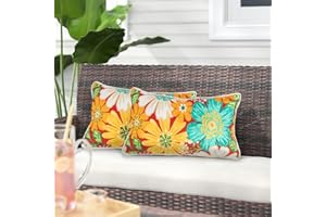 Magpie Fabrics Pack of 2 Outdoor Lumbar Pillow Case Covers 12"x20", Waterproof Rectangular Throw Pillowcase Shell Decorative Sham for Patio Garden Couch - Embry Red Hibiscus