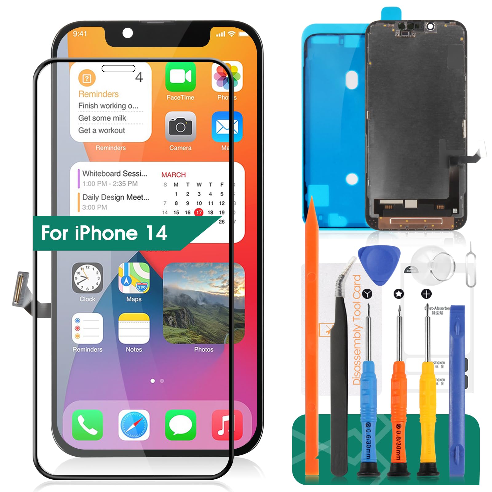 Incell For IPhone 14 LCD Screen Replacement A2882, A2649, A2881, A2884, A2883 Full HD Display and 3D Touch Digitizer Assembly Repair Kits (Black, Smaller Display Area)