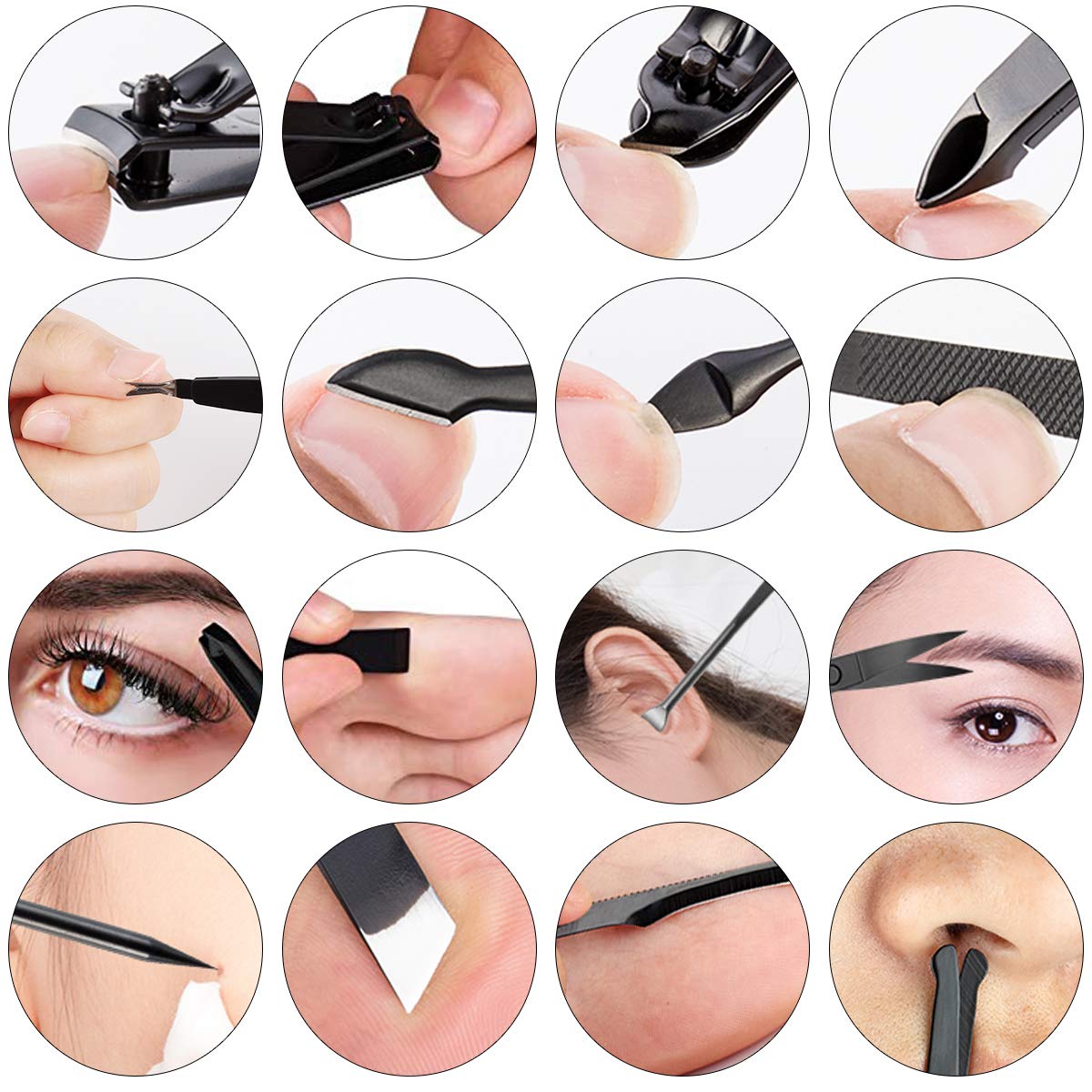 Leipple Manicure Set Professional Pedicure Kit Nail Care Tools - 16 in 1 Stainless Steel Nail Clippers Tools - Grooming Kit with Luxurious Leather Travel Case (Black) : Beauty