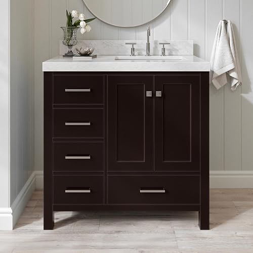 Ariel Cambridge 36 Inch Espresso Bathroom Vanity With Sink Solid Wood 