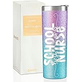 Onebttl School Nurse Gifts for Women, Stainless Steel 20 OZ Tumbler With Lid and Straw, Gifts for Christmas - Best Ever - Blue Purple Gradient Glitter