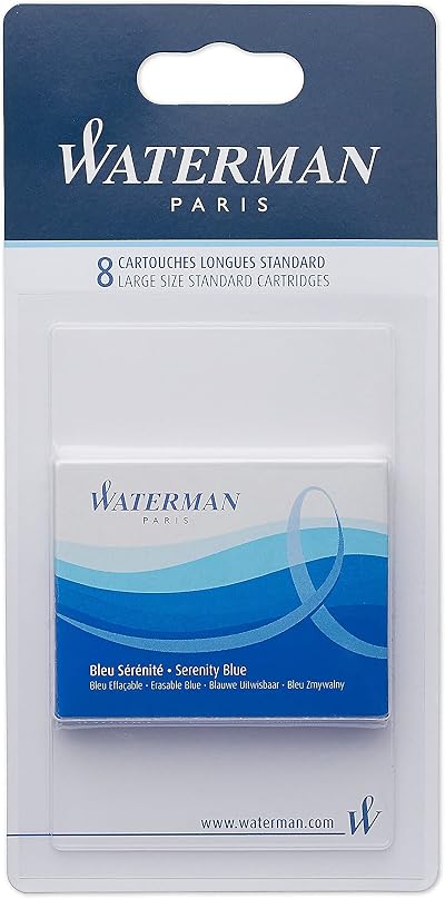 Waterman Serenity Blue Fountain Pen Ink Cartridges 8 Count Blister Pack