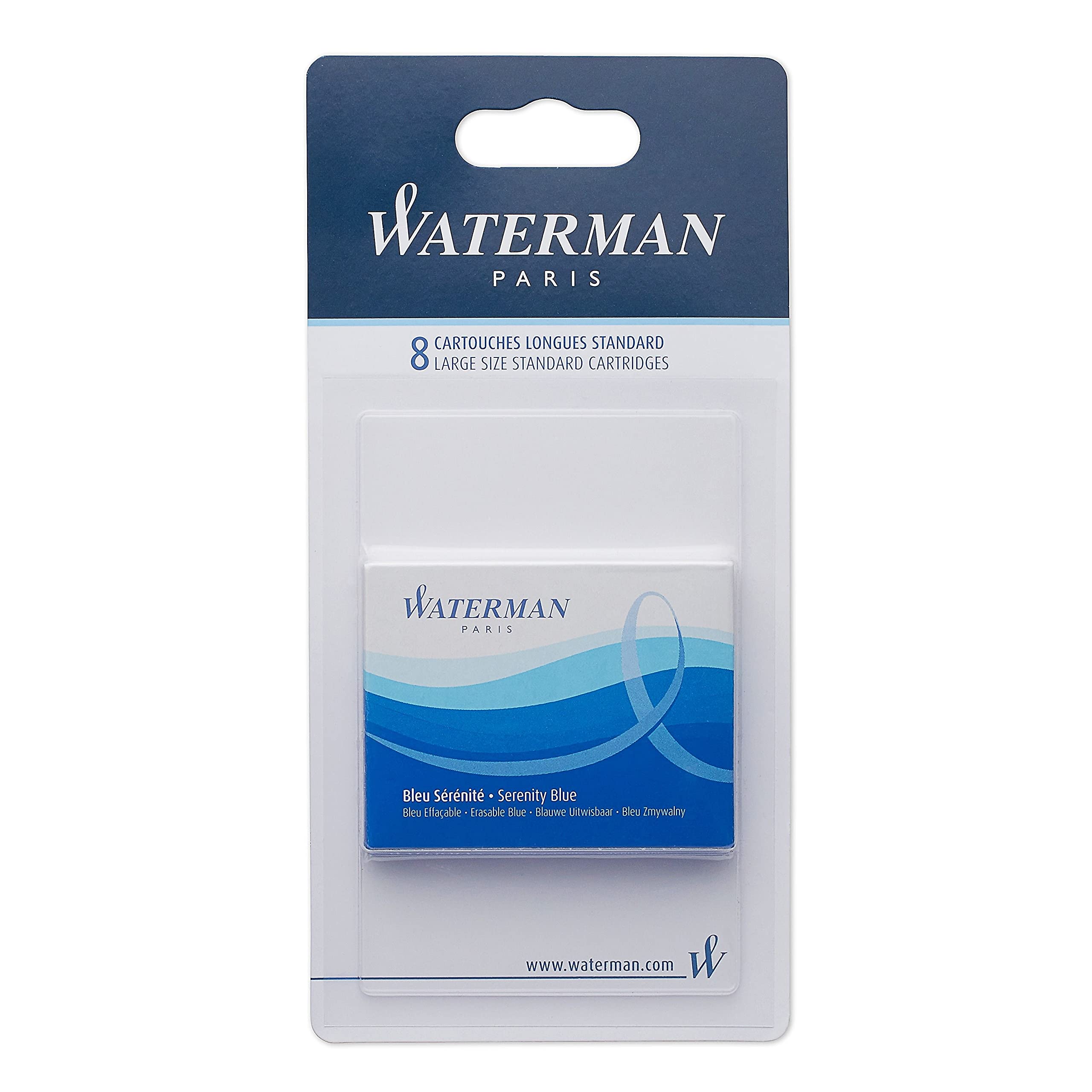 Waterman Fountain Pen Ink Cartridges | Long | Serenity Blue | 8 Count | Blister Pack — image 1