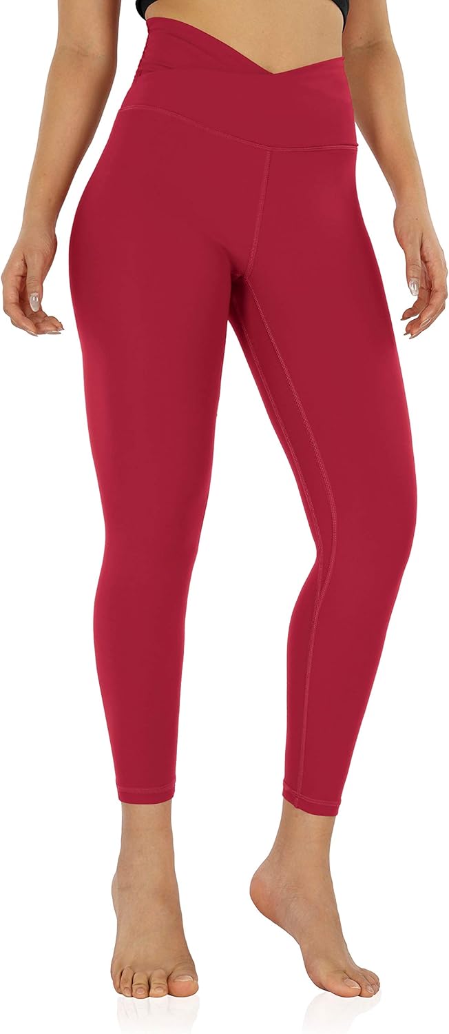 ODODOS Women's Cross Waist Yoga Capris with Inner Pocket, 7/8 Sports Workout Running Leggings -Inseam 21" / 25": Clothing