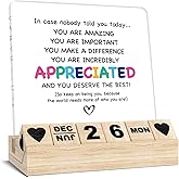 Inspirational Gifts Calendar - Thank You Appreciation Gifts for Women Man, Wooden Block Calendar Desk Sign for Friends Coworker Employee Staff Manager Teacher Motivational Office Decor Accessories