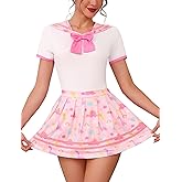 ABAFIP Women Cute Romper Dress Short Sleeve Pajama Bodysuit Pleated Skirt Sailor Outfits Nightwear set