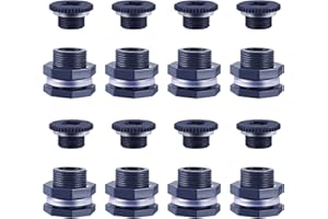 Aulufft 8 Pcs 3/4 Inch Bulkhead Fitting Gasket Bulkhead Water Connector Double Threaded PVC Bulkhead Adapter with Plugs for Rain Barrels,Aquariums,Water Tanks,Tubs,Pools