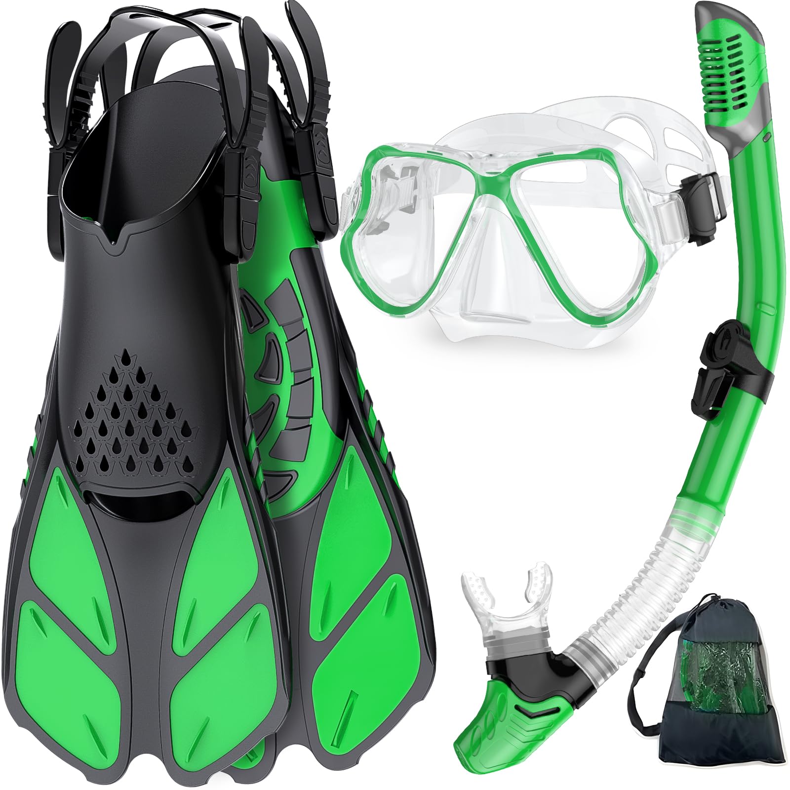 Photo 1 of Zenoplige Mask Fins Snorkel Set, Snorkeling Gear for Adults, Panoramic View Snorkel Mask Anti-Fog, Adjustable Dive Flippers, Dry Top Snorkel and Travel Bag, Scuba Gear for Swimming Snorkeling Diving