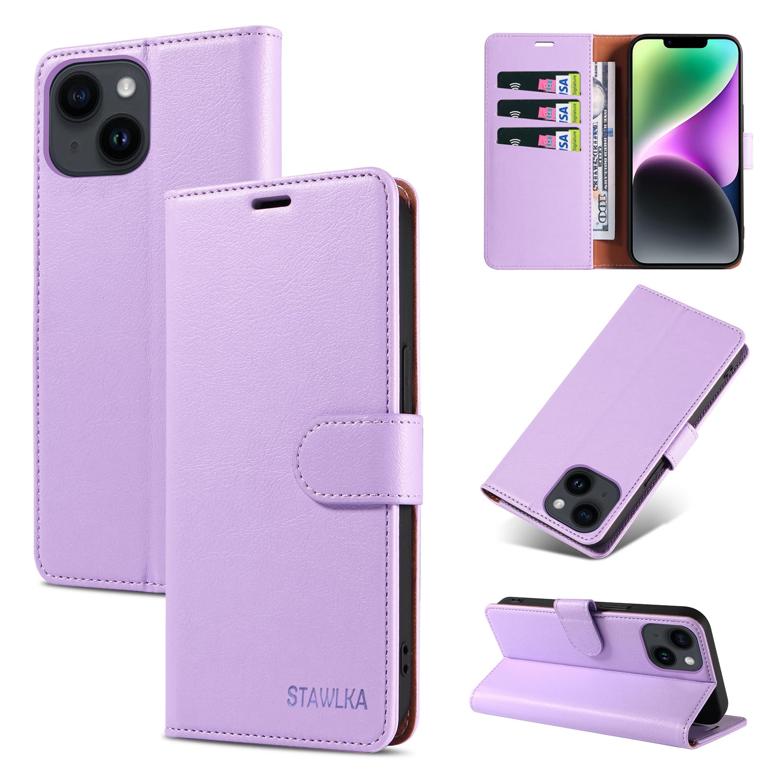STAWLKA Case for iPhone 13 Mini, Premium PU Leather Flip Magnetic Buckle Wallet Case Kickstand Blocking RFID Shockproof Protective Phone Cover for iPhone 13 Mini - Purple — image 1