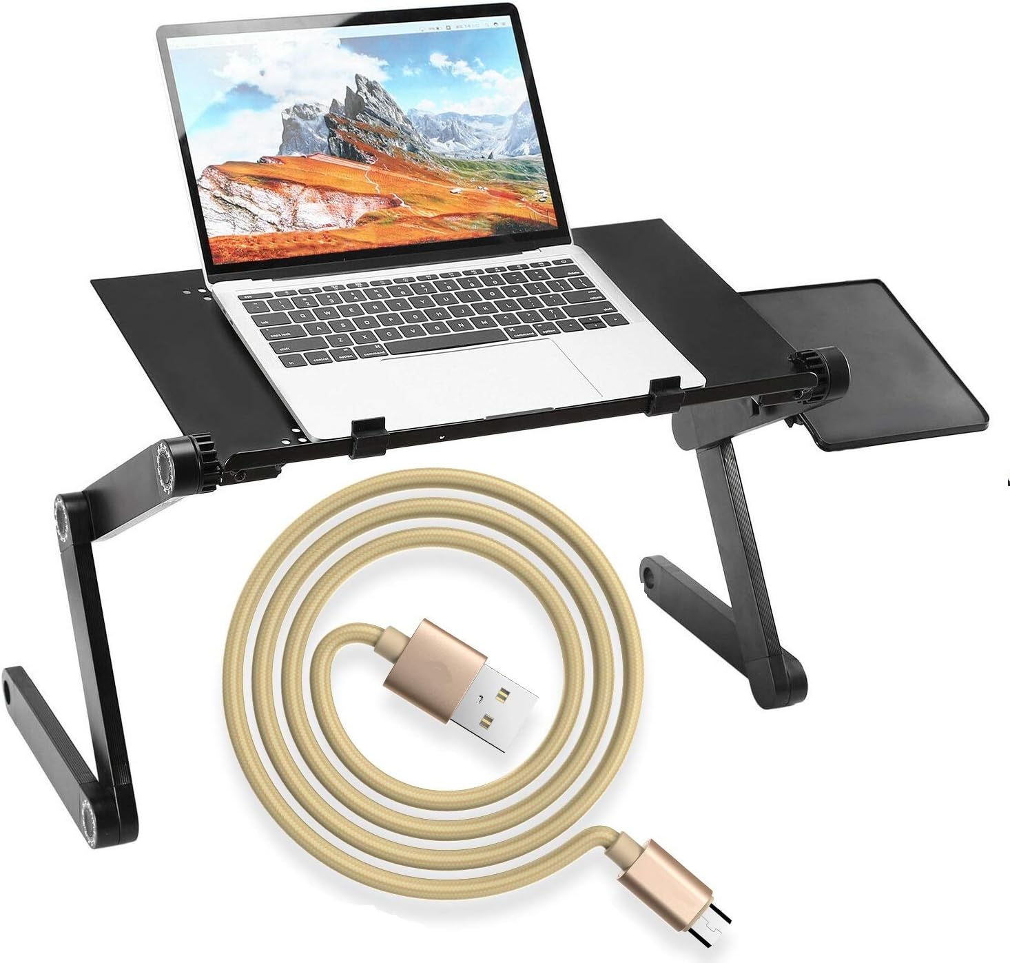 Techtest Laptop Foldable Stand Portable Stand Standing Compact Folding Adjustable Laptop Table with Cooling Fan Desk Table Office Bed Study (Laptop Table) (Laptop Table)
