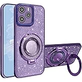 HAONANDE Magnetic Glitter Case for Xiaomi Redmi Note 14 5G,Luxury Plating Cute Bling Sparkling Shiny Kickstand Clear Phone Case for Women Girls, Transparent Cover with Camera Protector Purple