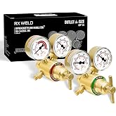 RX WELD Oxy Acetylene Regulator Set, A-Size 3/8"-24 Outlet, CGA-540/200 | Light Duty Gas Regulator for Welding