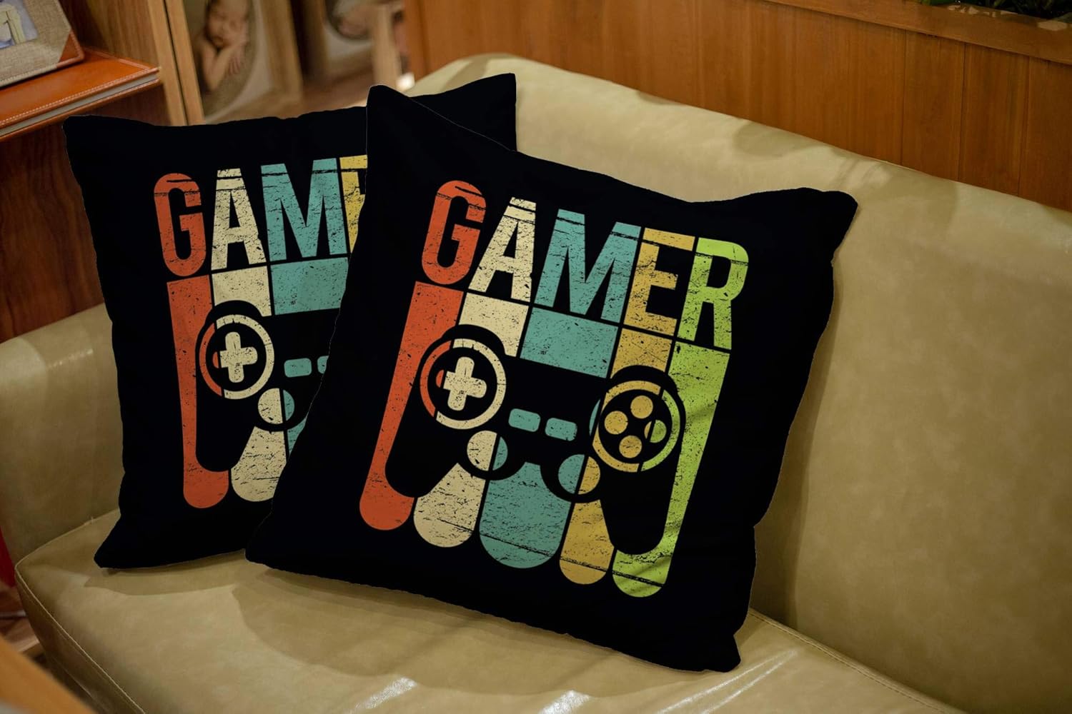 TOMKEY 2 Packs Hidden Zippered 18X18Inch Soft Game Controller case,Gamer Decorative Throw Cotton Pillow Case Cushion Cover for Home Decor,Black Green: Home & Kitchen