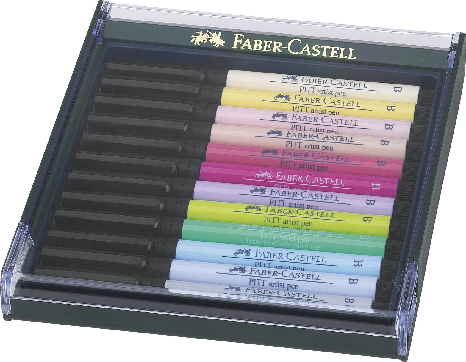 Faber-Castell Art & Graphic Pitt Artist Pen Brush India Ink Pen, Pastel Tones, Set of 12, Art, Craft, Drawing, Sketching, Home, School, University, Colouring