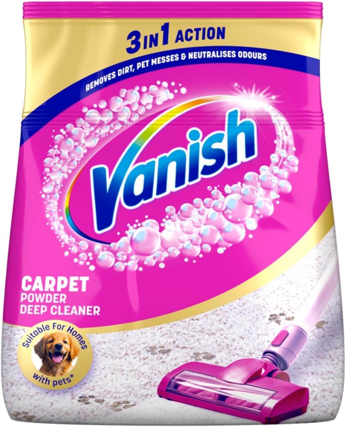 Vanish Gold Oxi Action Upholstery & Carpet Cleaner, Stain Remover Powder for Large Area Cleaning, 650g | Removes 3x More Dirt & Pet Hair vs Vacuuming Alone | Neutralises Odours | Deep Cleans