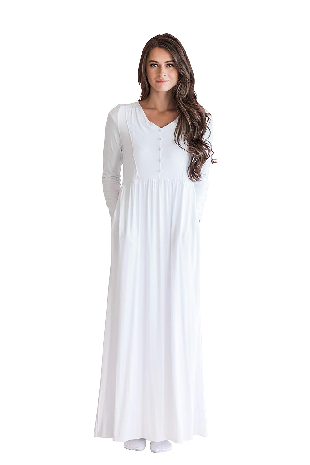 Buy Ella & Anne LDS White Temple Dress, Long Sleeve White Dress, Floor