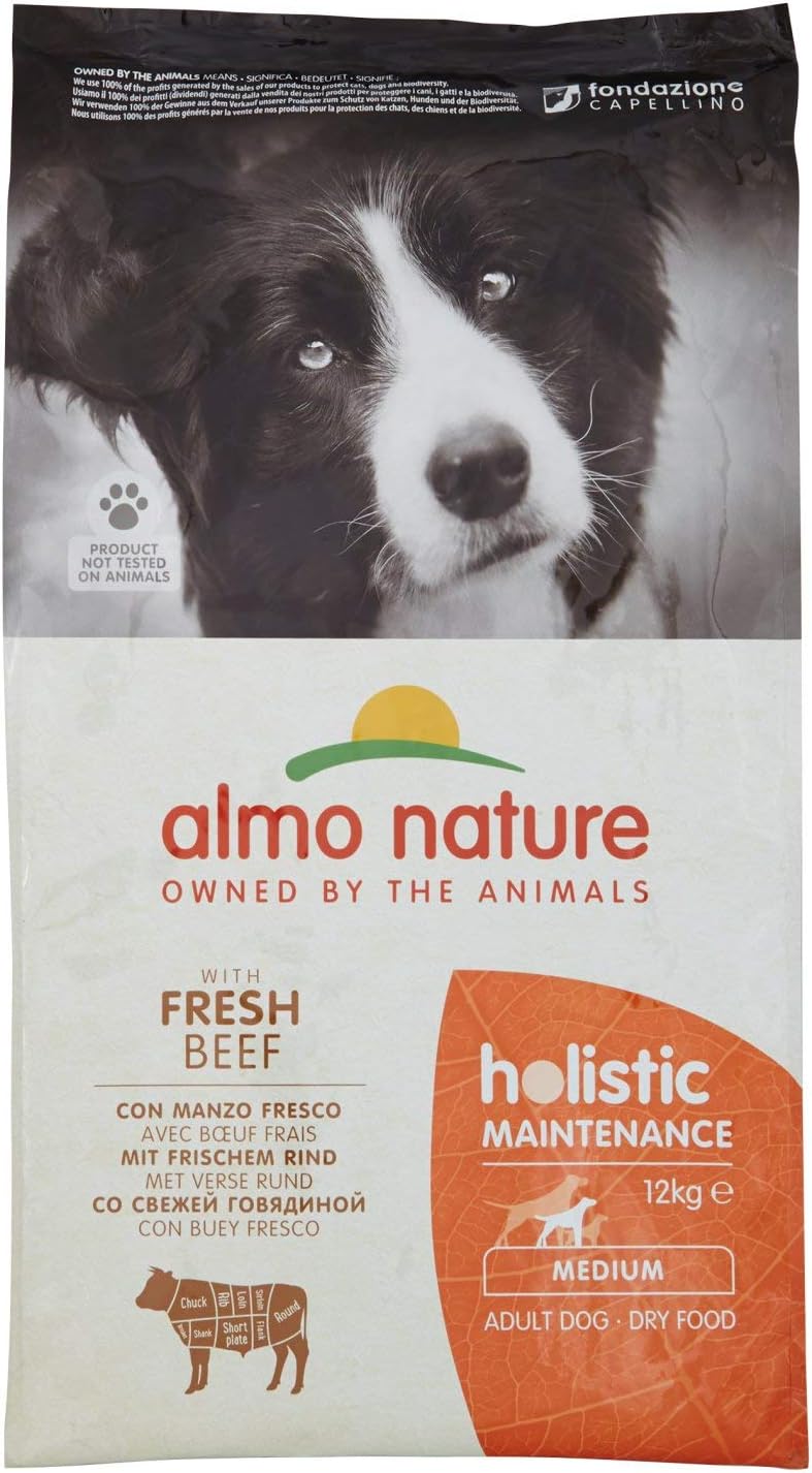 Almo Nature Life Maintenance Dry Dog Food M Beef 12 kg - Complete Kibble for Adult Medium Breed Dogs, transparent, 12 kg (Pack of 1)