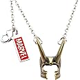 Marvel Comics Officially Licensed Stainless Steel Unisex Adult Base Metal Loki Helmet Chain Pendant Necklace, Antique Gold/Silver, One Size