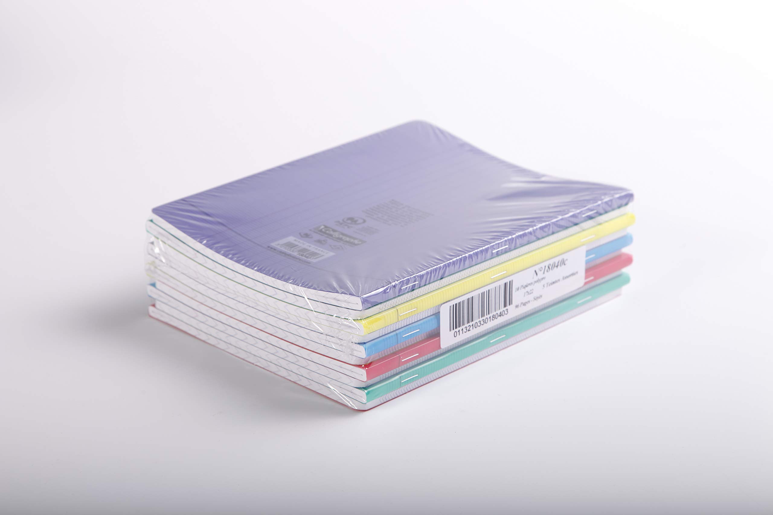 Calligraphe 18040C Set of 10 Stapled Notebooks (Clairefontaine) - 17x22 cm - 96 Seyes TriColoure Pages - 90 g White Paper - Transparent Cover - Random Colours
