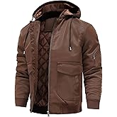 UNTMENU Leather Jackets for Men,Stand Collar Zip Up Motorcycle Biker Bomber Jacket With Removable Hood