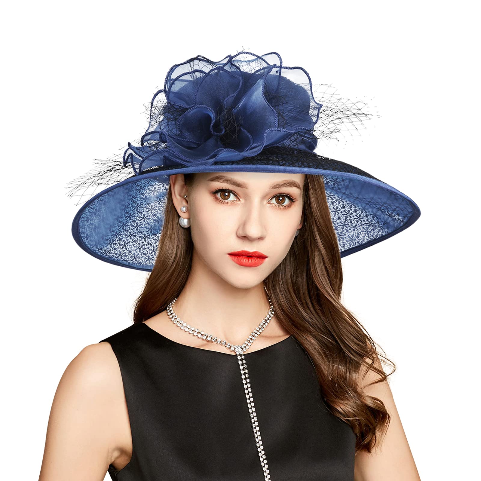 Photo 1 of 2025 Derby Hats for Women Ladies, Classy Organza Church Tea Party Wedding Fascinator Hat UV Protection Sun Hats