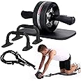 EnterSports AB Wheel Roller, 6-in-1 Exercise Roller Wheel Kit with Knee Pad, Resistance Bands, Pad Push Up Bars Handles Grips
