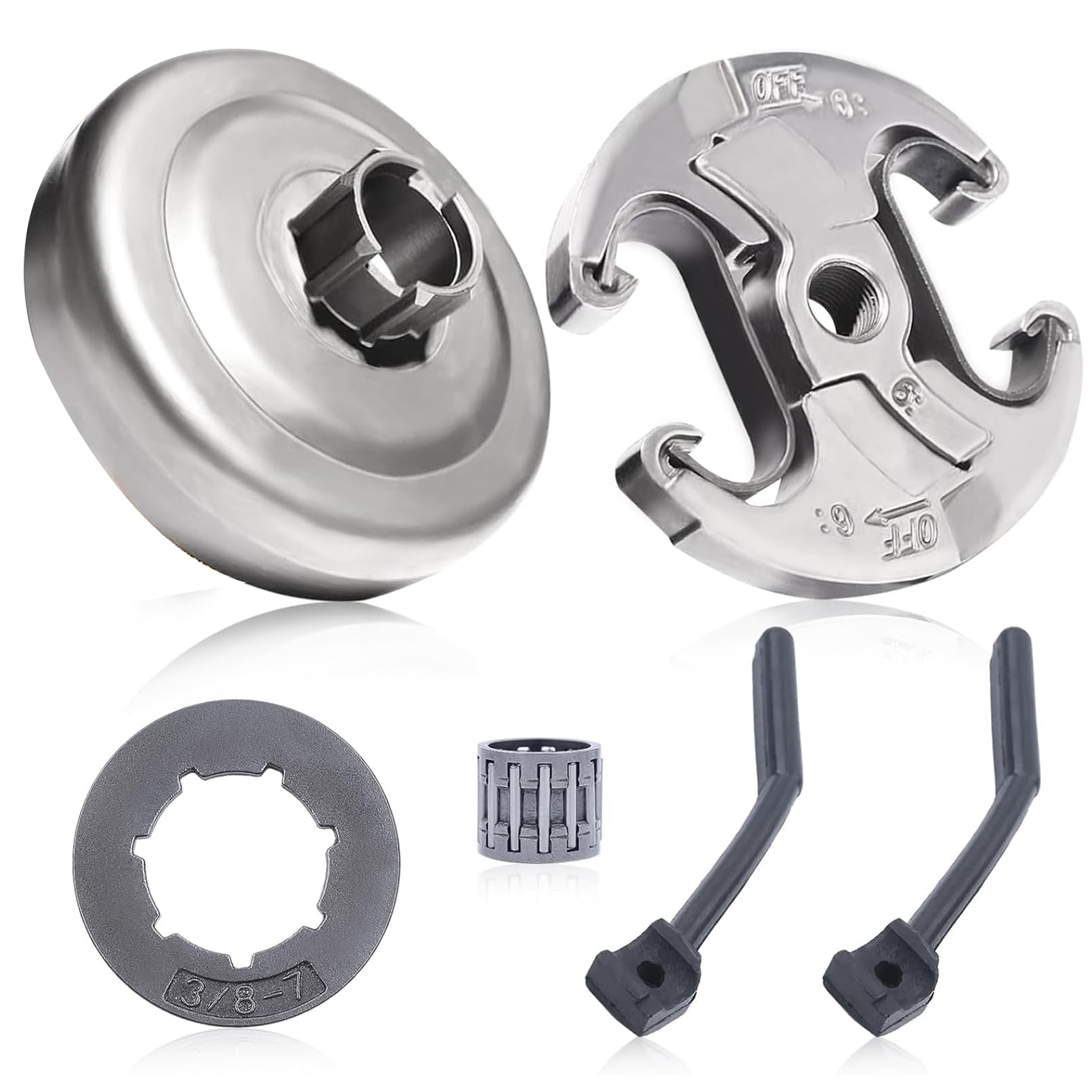 Mtanlo 3/8 Clutch Drum for Husqvarna 455 460 Rancher 461 Chainsaw Replacement Parts with Rim Sprocket Needle Bearing Oil Pressure Line, Clutch Drum Replacement Parts 537291602
