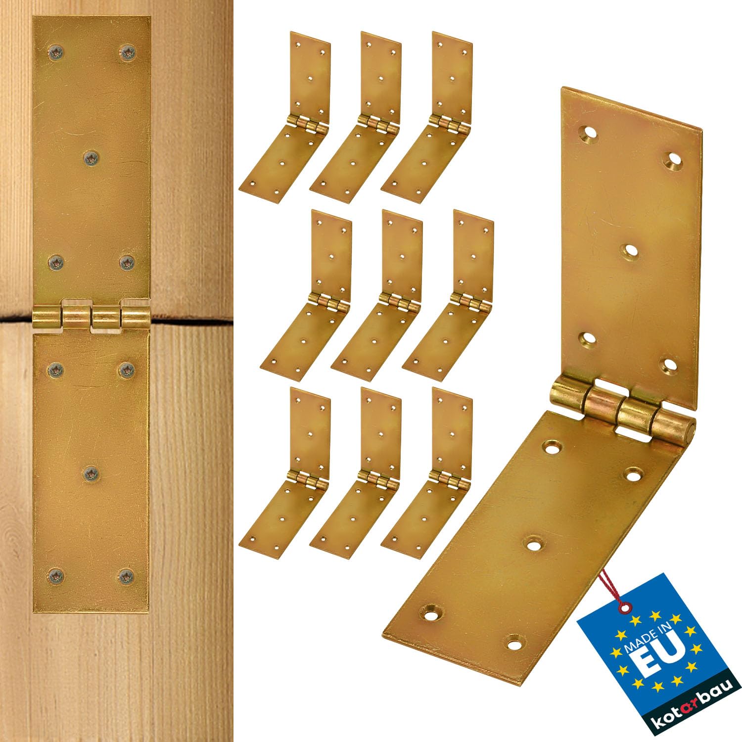 KOTARBAU® Box Hinge Rolled Table Hinge Yellow Galvanised Door Hinge 2 Wings Top Quality 250 x 50 mm Pack of 10