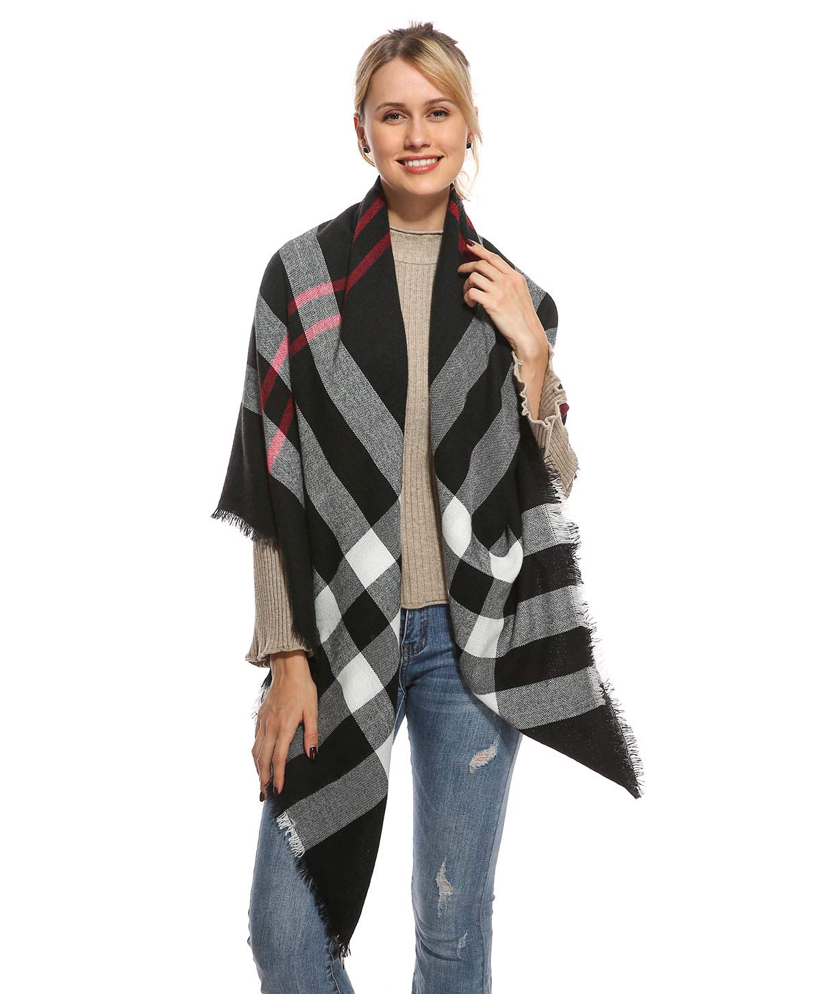 Classic Plaid Blanket Oversized Cozy Scarf Chunky Fashion Tartan Wrap