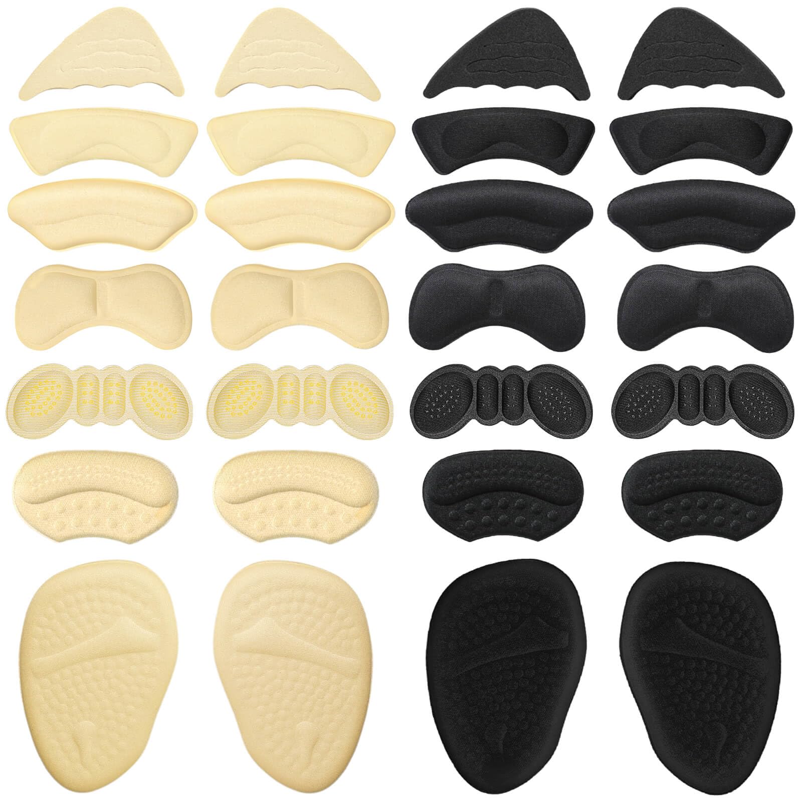 14 Pairs Heel Grips Heel Pads - Premium Foam Shoe Inserts, Liner Heel Slip Pads, Enhance Loose Shoe Fit for Men Women and Stop Slipping, Rubbing, Foot Pain (Beige + Black)