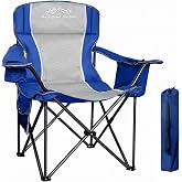 Oversized Camping Chairs, 500lbs Padded Outdoor Chair with Lumbar Support | Padded Camp Chairs for Adults, Comfortable Heavy Duty Portable Outdoor Chair with Cup Holder &amp; Cooler Bag, 1 Pack, Blue