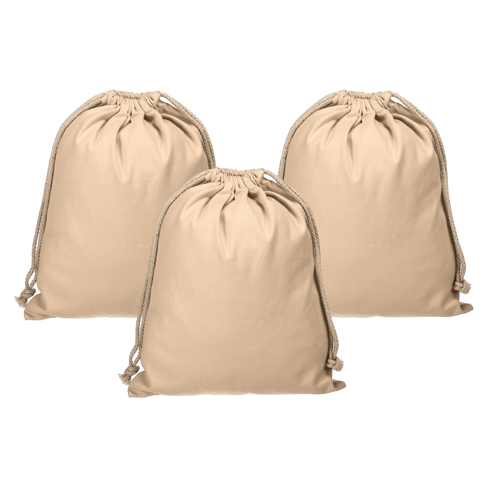 PATIKIL Reusable Drawstring Bags, 10x12.6 Inch 3 Pack Multipurpose Cotton Dust Bags, Luggage Organizer, Travel Essentials Storage Pouch, Tan