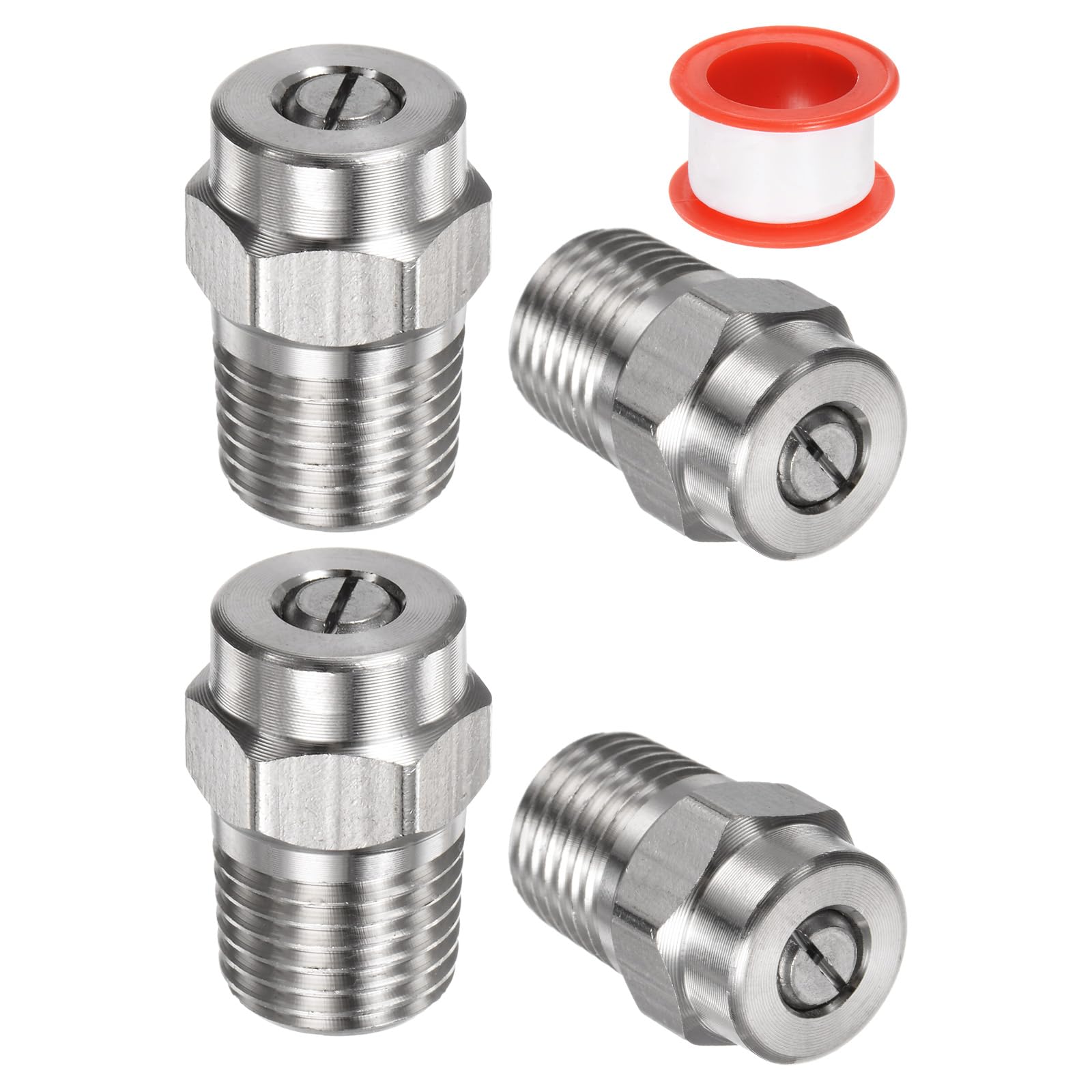 M METERXITY 4 Pack Surface Clean Tips - 40 Degree 1/4" NPT Male #40025 Pressure Washer Nozzles Cleaner Nozzle Replacement, Stainless Steel with Sealing Tapes for Water Guns (1.07mm Orifice)