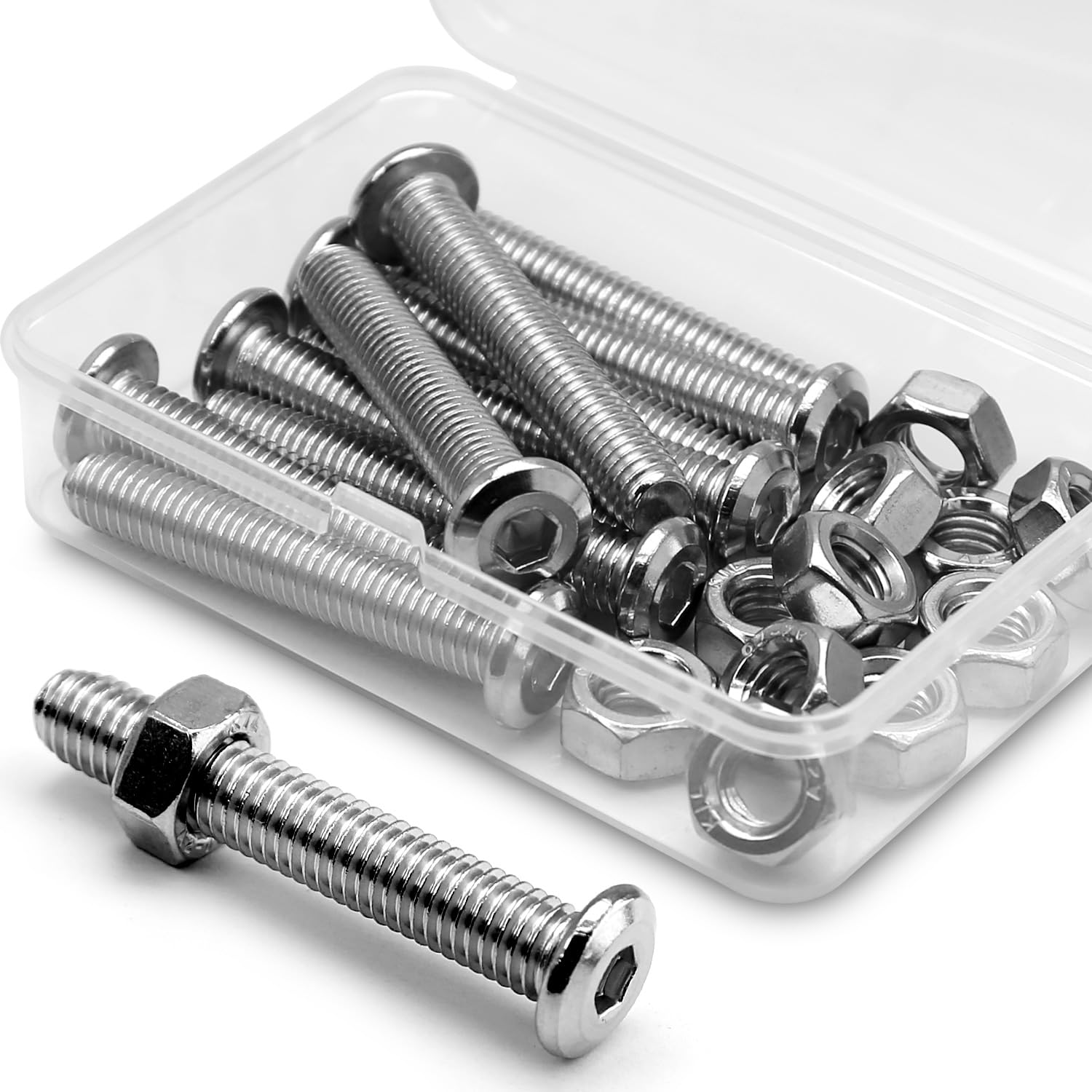 (10 pcs) M8 x 40mm Flat Round Hexagon Socket Head Screws Bolts and Nuts Set 304 Stainless Steel 18-8 — image 1