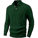 JMIERR Men's Wool Blend Cable Knit Sweater Casual Long Sleeve Button Stand Collar Old Money Pullover Sweaters