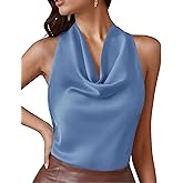 PRETTYGARDEN Silk Satin Halter Tops for Women Summer 2026 Cowl Neck Tie Back Going Out Sleeveless Business Casual Tank Top