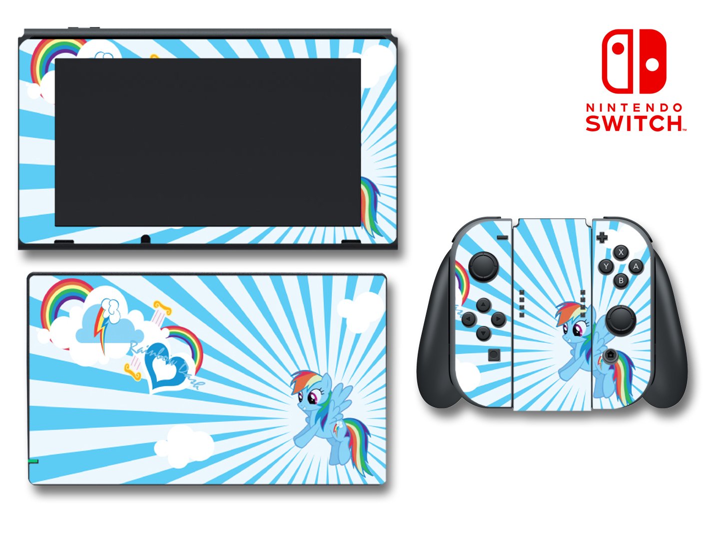 My Little Pony MLP Rainbow Dash Hearts Video Game Vinyl Decal Skin Sticker Wrap Cover for Nintendo Switch Console System