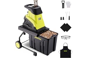 BSMTEK 15-Amp Wood Chipper Shredder, High Efficiency Electric Mulcher Shredding Machine with 25:1 Reduction Ratio, 1.8In Cutting Diameter, 50L Collecting Bin, Large Portable Wheels for Yard Waste Cleanup